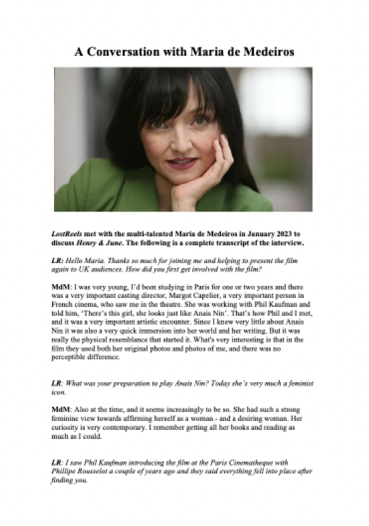 Maria de Medeiros interview transcript